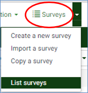 Surveys at the top of the screen