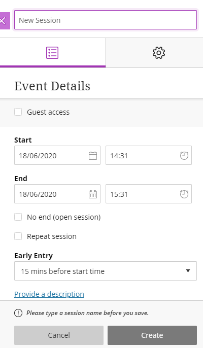 Collaborate event settings