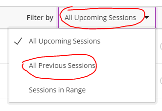 previous sessions drop down window